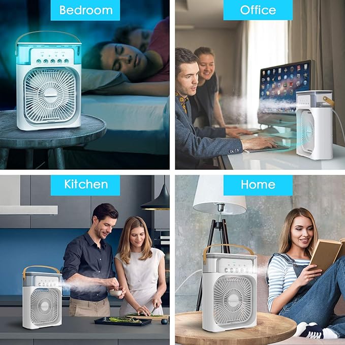 "Portable Mini Air Conditioner Fan – 3 Speeds, 3 Spray Modes & 7-Color LED with Timer"