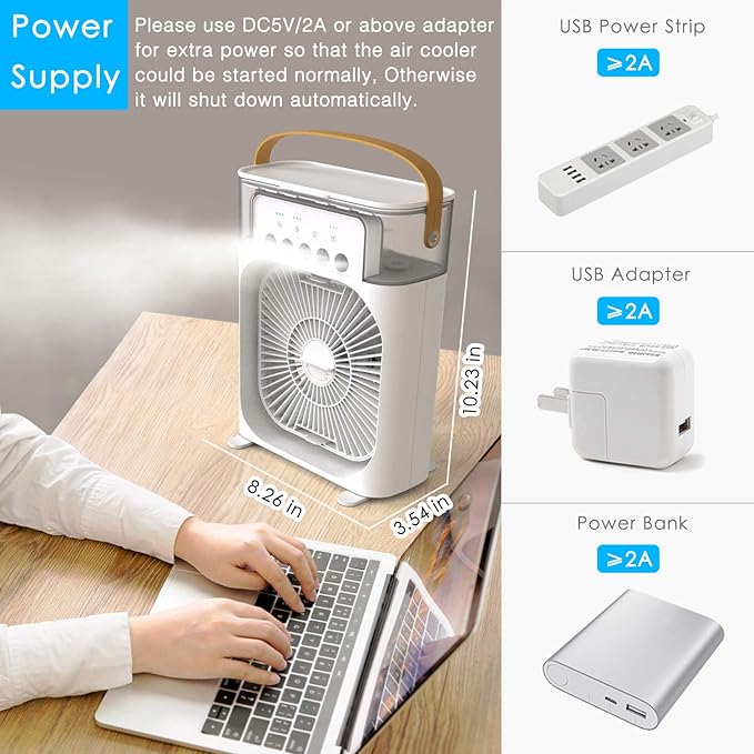 "Portable Mini Air Conditioner Fan – 3 Speeds, 3 Spray Modes & 7-Color LED with Timer"