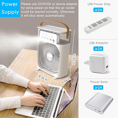"Portable Mini Air Conditioner Fan – 3 Speeds, 3 Spray Modes & 7-Color LED with Timer"