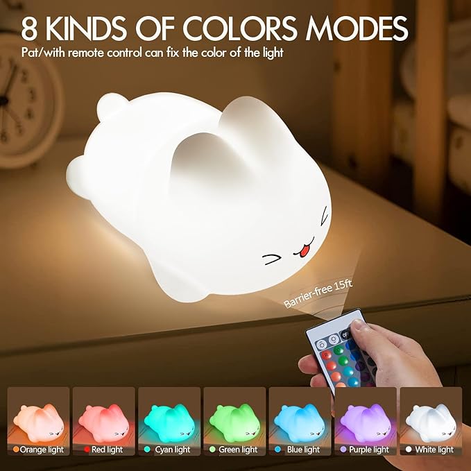 Cute Bunny Silicone Night Light – 16 Colors Rechargeable Nursery Lamp