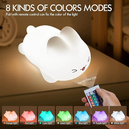 Cute Bunny Silicone Night Light – 16 Colors Rechargeable Nursery Lamp