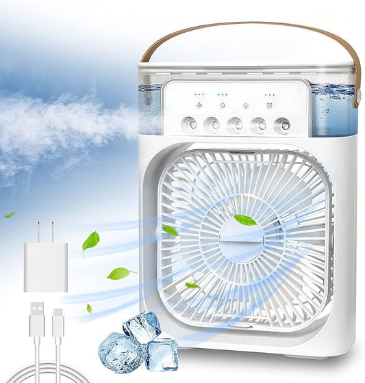 "Portable Mini Air Conditioner Fan – 3 Speeds, 3 Spray Modes & 7-Color LED with Timer"
