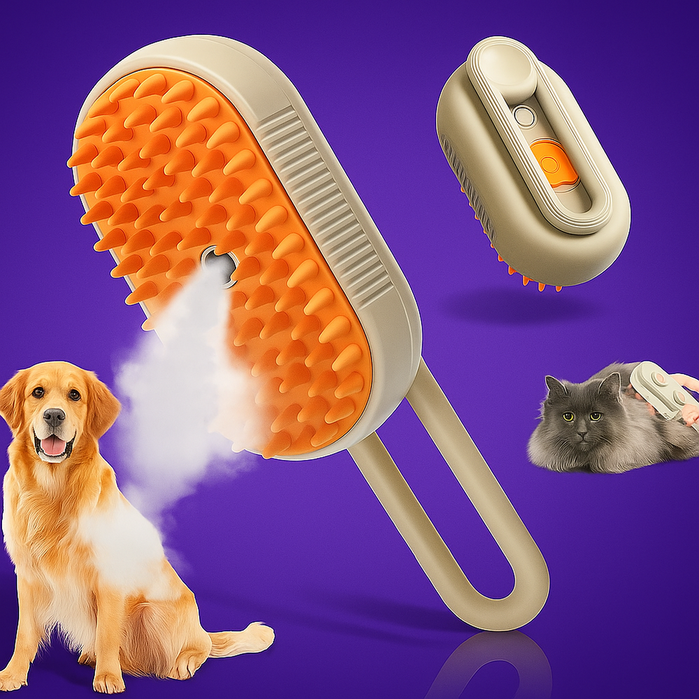 Pet Hair Remover Brush – Foldable Grooming Comb & Self-Cleaning Lint Roller for Dogs, Cats & Puppies | Removes Hair from Sofa, Clothes & Car (Orange)