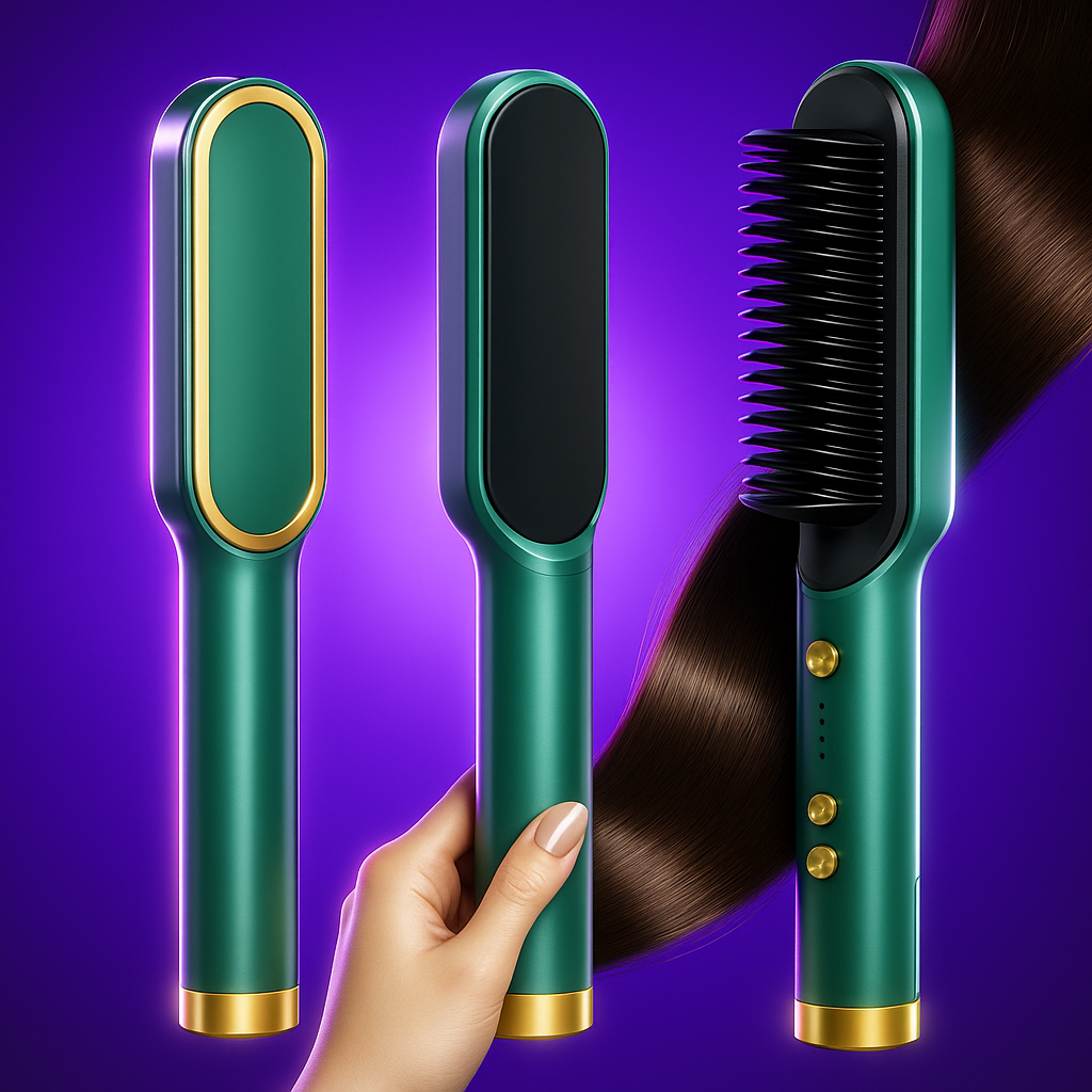 ✨ 3 in 1 Hair Straightener Brush & Comb | Beard Straightener, Anion Massager & Styling Tool ✨