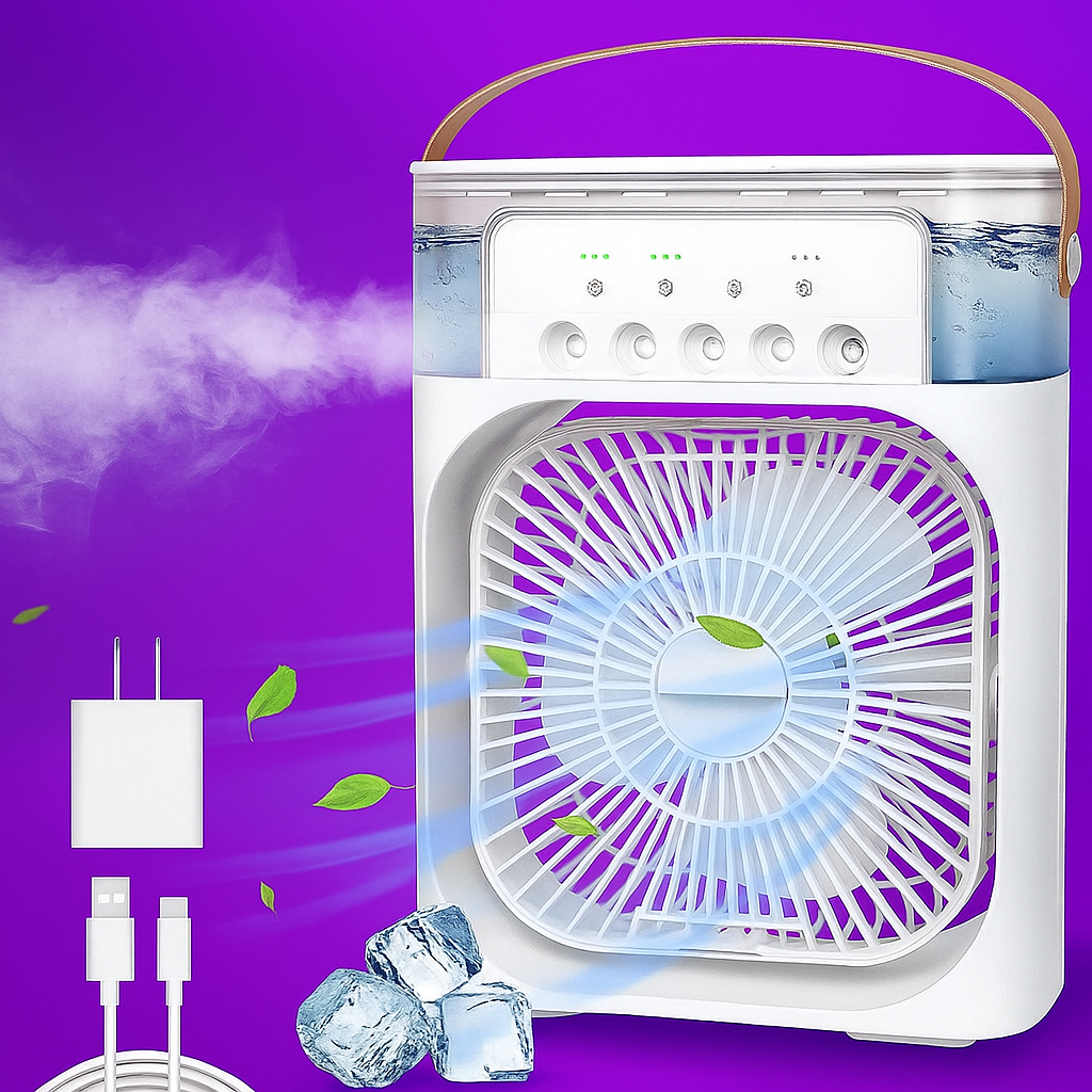 "Portable Mini Air Conditioner Fan – 3 Speeds, 3 Spray Modes & 7-Color LED with Timer"