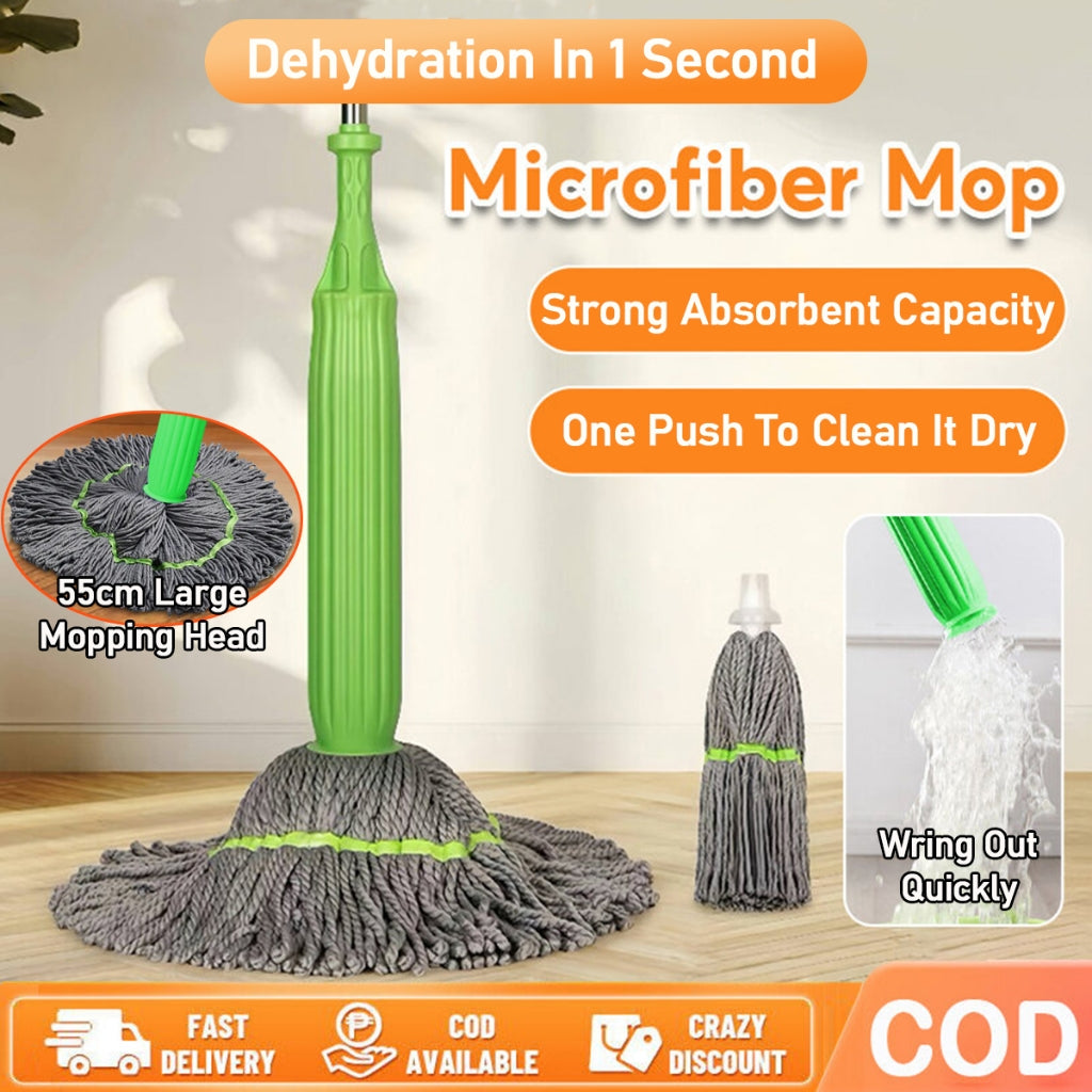 ✨ Self-Twisting Water Rotating Mop | 360° Spin Microfiber Floor Cleaning Mop with Steel Handle ✨
